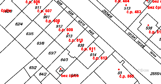 Vranovice 611 na parcele st. 838 v KÚ Vranovice nad Svratkou, Katastrální mapa