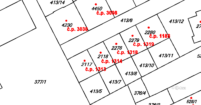 Kroměříž 1314 na parcele st. 2118 v KÚ Kroměříž, Katastrální mapa