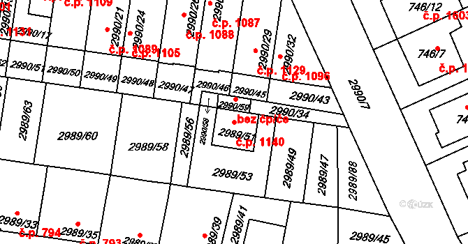 Holešov 1140 na parcele st. 2989/51 v KÚ Holešov, Katastrální mapa