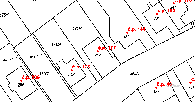 Čelčice 177 na parcele st. 244 v KÚ Čelčice, Katastrální mapa