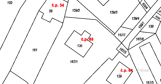 Košov 65, Lomnice nad Popelkou na parcele st. 130 v KÚ Košov, Katastrální mapa