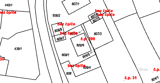 Jevišovka 296 na parcele st. 609/6 v KÚ Jevišovka, Katastrální mapa