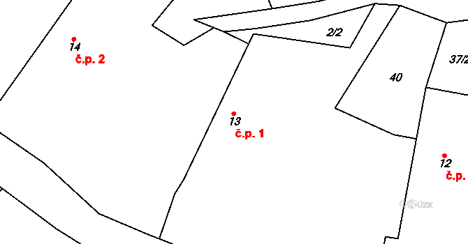 Kladruby 1, Teplá na parcele st. 13 v KÚ Kladruby u Beranova, Katastrální mapa