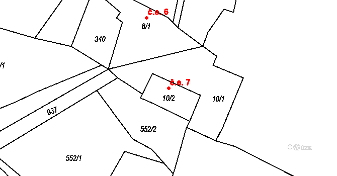 Oldřiš 7, Merklín na parcele st. 10/2 v KÚ Oldřiš u Merklína, Katastrální mapa