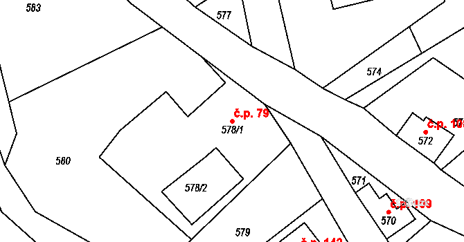 Haratice 79, Plavy na parcele st. 578/1 v KÚ Haratice, Katastrální mapa