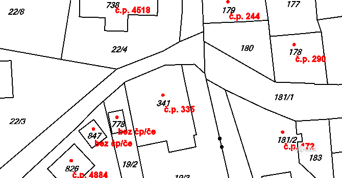 Kokonín 335, Jablonec nad Nisou na parcele st. 341 v KÚ Kokonín, Katastrální mapa