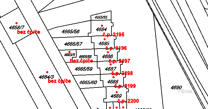 Jihlava 2197 na parcele st. 4686 v KÚ Jihlava, Katastrální mapa