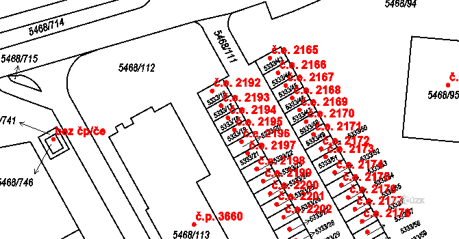 Jihlava 2194 na parcele st. 5333/18 v KÚ Jihlava, Katastrální mapa