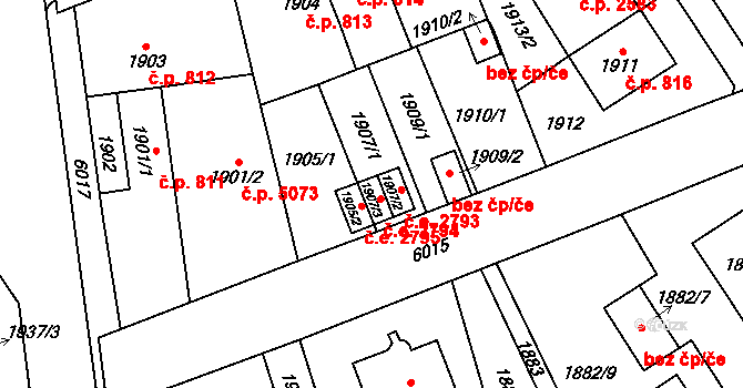 Jihlava 2794 na parcele st. 1907/3 v KÚ Jihlava, Katastrální mapa