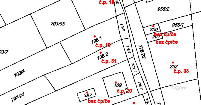 Havírna 51, Bohutín na parcele st. 108/2 v KÚ Bohutín, Katastrální mapa