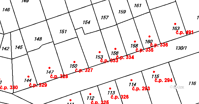 Libušín 333 na parcele st. 153 v KÚ Libušín, Katastrální mapa