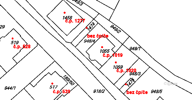 Český Brod 1019 na parcele st. 1055 v KÚ Český Brod, Katastrální mapa