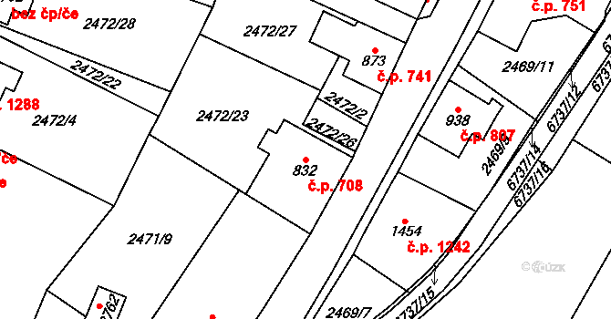 Kraslice 708 na parcele st. 832 v KÚ Kraslice, Katastrální mapa