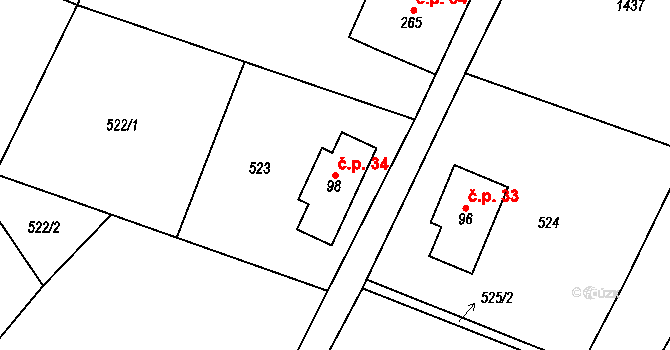 Minkovice 34, Višňová na parcele st. 98 v KÚ Višňová u Frýdlantu, Katastrální mapa