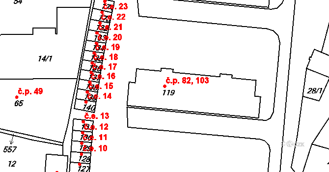 Hrobčice 82,103 na parcele st. 119 v KÚ Hrobčice, Katastrální mapa