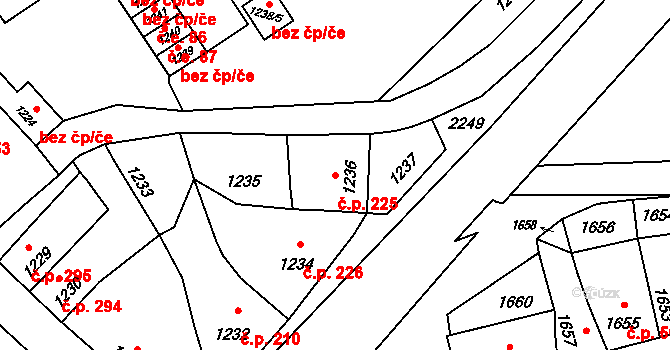 Velká Bystřice 225 na parcele st. 1236 v KÚ Velká Bystřice, Katastrální mapa