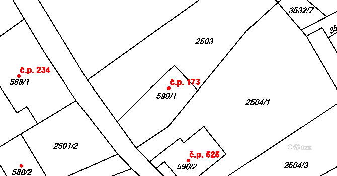 Cvikov II 173, Cvikov na parcele st. 590/1 v KÚ Cvikov, Katastrální mapa