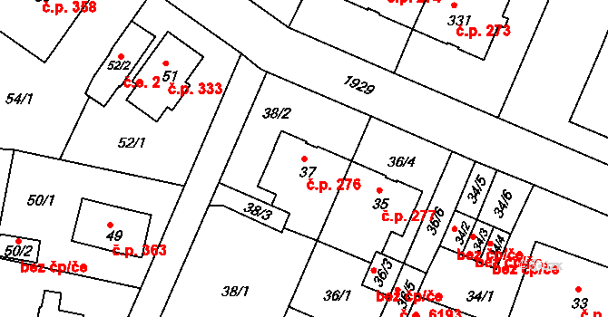 Klíše 276, Ústí nad Labem na parcele st. 37 v KÚ Klíše, Katastrální mapa