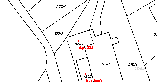 Řetová 224 na parcele st. 183/3 v KÚ Řetová, Katastrální mapa