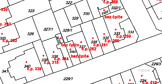 Komárov 262, Brno na parcele st. 337 v KÚ Komárov, Katastrální mapa
