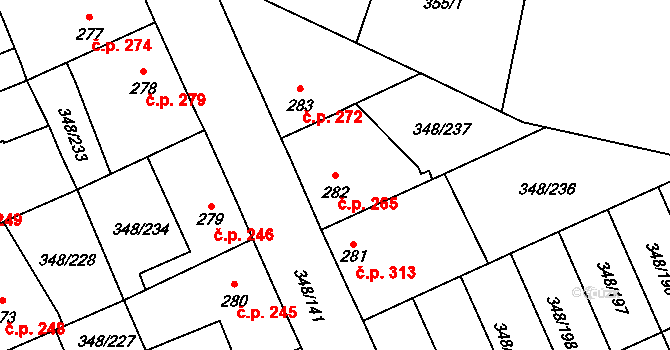 Černčice 265 na parcele st. 282 v KÚ Černčice u Loun, Katastrální mapa