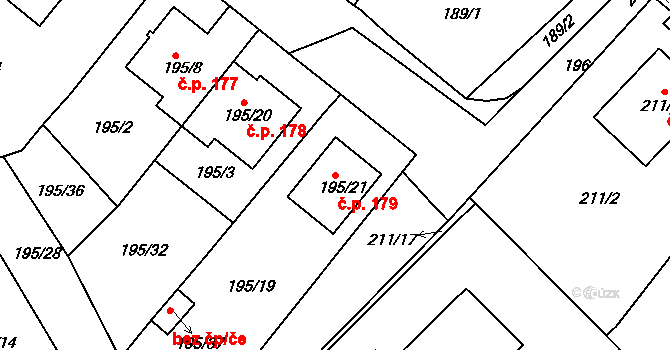 Hudcov 179, Teplice na parcele st. 195/21 v KÚ Hudcov, Katastrální mapa
