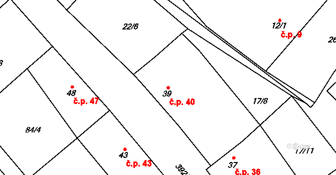 Benátky 40 na parcele st. 39 v KÚ Benátky, Katastrální mapa