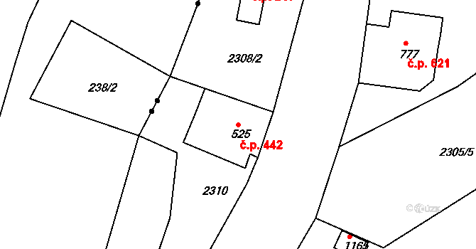 Česká Kamenice 442 na parcele st. 525 v KÚ Česká Kamenice, Katastrální mapa