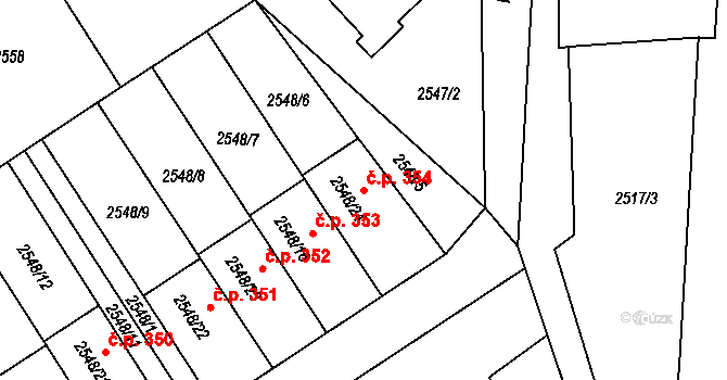 Sviadnov 354 na parcele st. 2548/24 v KÚ Sviadnov, Katastrální mapa
