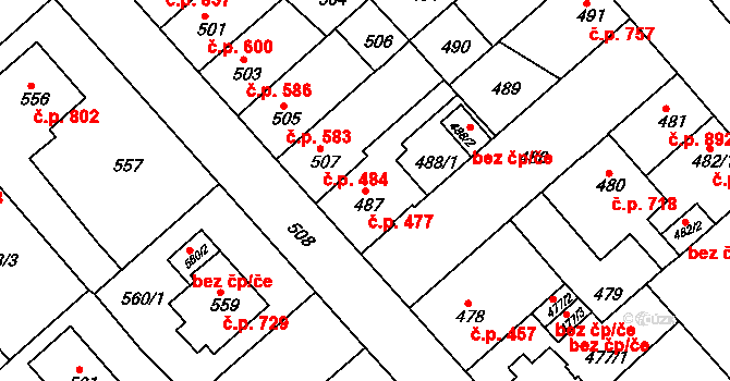 Sokolov 477 na parcele st. 487 v KÚ Sokolov, Katastrální mapa