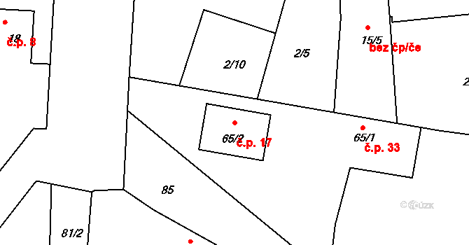 Ctiměřice 17 na parcele st. 65/2 v KÚ Ctiměřice, Katastrální mapa