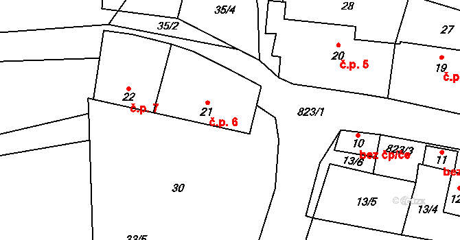 Červený Hrádek 6 na parcele st. 21 v KÚ Červený Hrádek u Dačic, Katastrální mapa