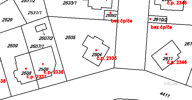 Žižkov 2335, Praha na parcele st. 2504 v KÚ Žižkov, Katastrální mapa