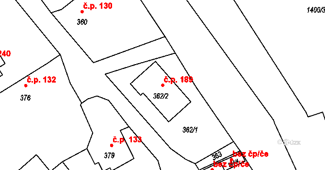 Dolní Libchava 189, Česká Lípa na parcele st. 362/2 v KÚ Dolní Libchava, Katastrální mapa
