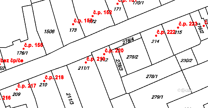 Chrastava 220 na parcele st. 212 v KÚ Chrastava I, Katastrální mapa