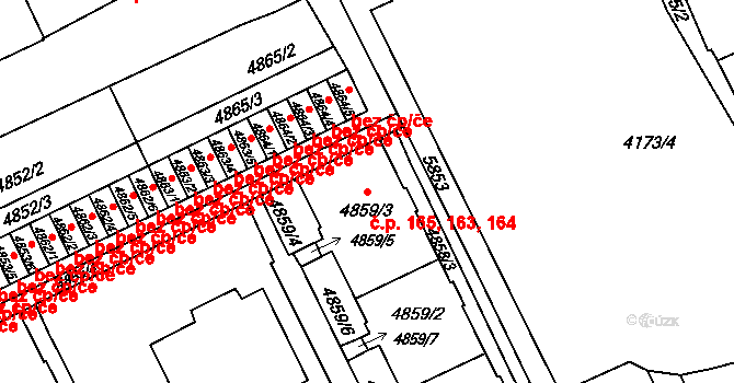 Liberec III-Jeřáb 163,164,165, Liberec na parcele st. 4859/3 v KÚ Liberec, Katastrální mapa