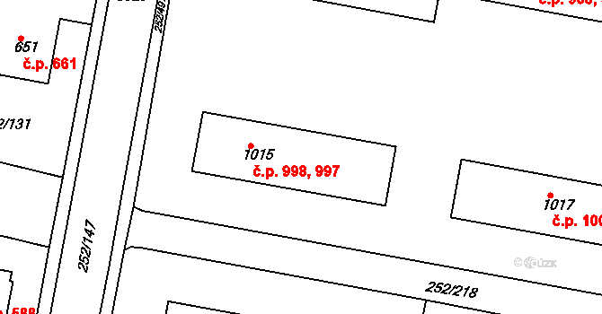 Rosice 997,998 na parcele st. 1015 v KÚ Rosice u Brna, Katastrální mapa