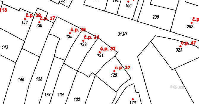 Horákov 33, Mokrá-Horákov na parcele st. 131 v KÚ Horákov, Katastrální mapa