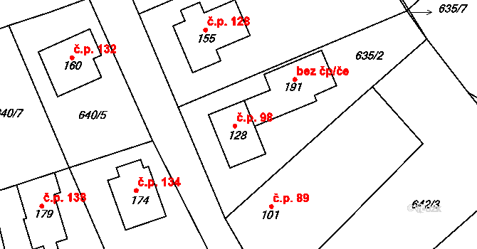 Nučice 98 na parcele st. 128 v KÚ Nučice, Katastrální mapa