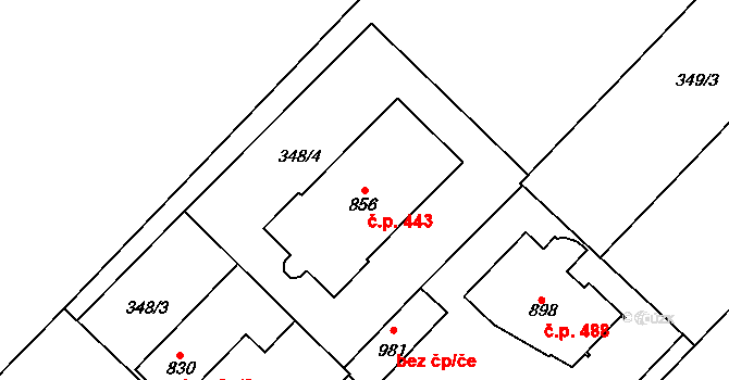 Přerov II-Předmostí 443, Přerov na parcele st. 856 v KÚ Předmostí, Katastrální mapa