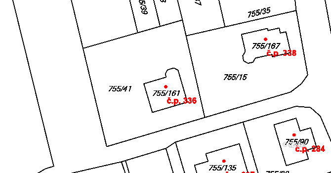 Chomoutov 336, Olomouc na parcele st. 755/161 v KÚ Chomoutov, Katastrální mapa