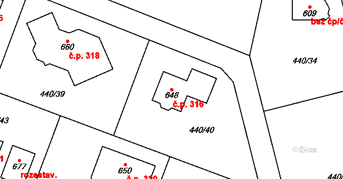 Maršov 316, Krupka na parcele st. 648 v KÚ Maršov u Krupky, Katastrální mapa