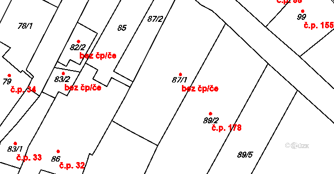 Ostrovačice 215 na parcele st. 87/1 v KÚ Ostrovačice, Katastrální mapa