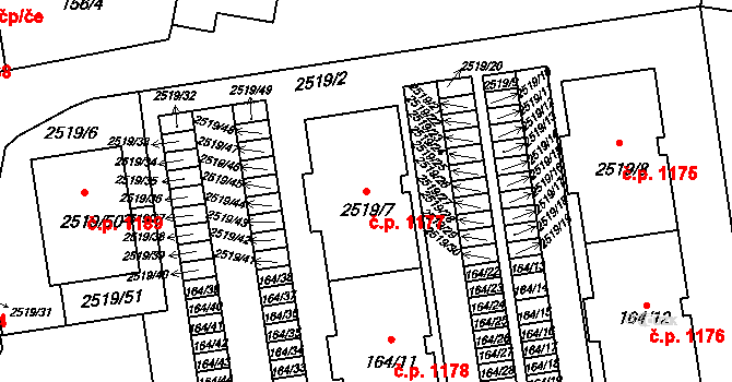 Skvrňany 1177, Plzeň na parcele st. 2519/7 v KÚ Skvrňany, Katastrální mapa