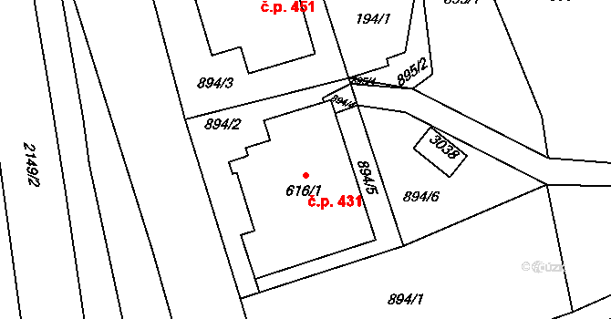 Hořejší Vrchlabí 431, Vrchlabí na parcele st. 616/1 v KÚ Hořejší Vrchlabí, Katastrální mapa