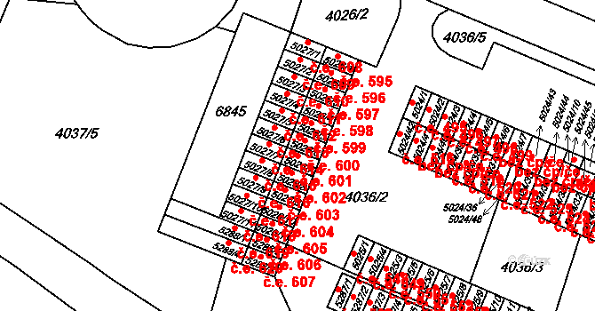 Zlín 601 na parcele st. 5026/7 v KÚ Zlín, Katastrální mapa