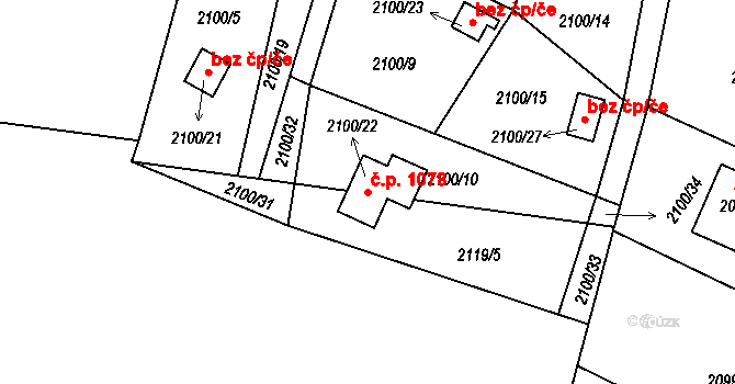 Štramberk 1078 na parcele st. 2100/22 v KÚ Štramberk, Katastrální mapa