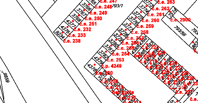 Hodonín 253 na parcele st. 3782 v KÚ Hodonín, Katastrální mapa