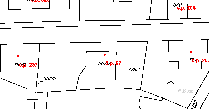 Horní Podluží 57 na parcele st. 207/2 v KÚ Horní Podluží, Katastrální mapa