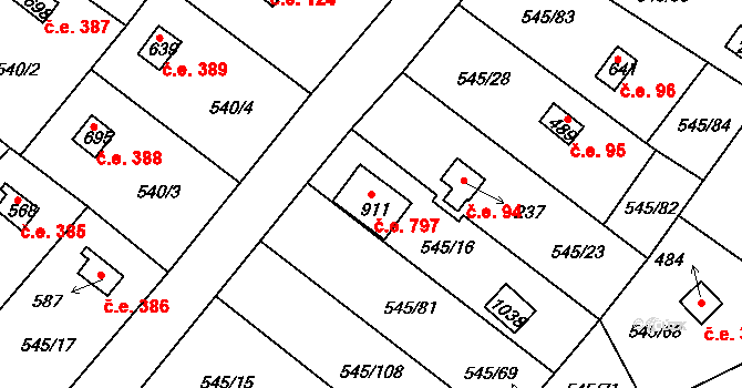Podhrad 797, Cheb na parcele st. 911 v KÚ Podhrad, Katastrální mapa